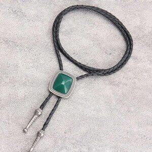Men's Bolo Tie Cowboy Necklace Leather Necktie Western Pl0055-silver